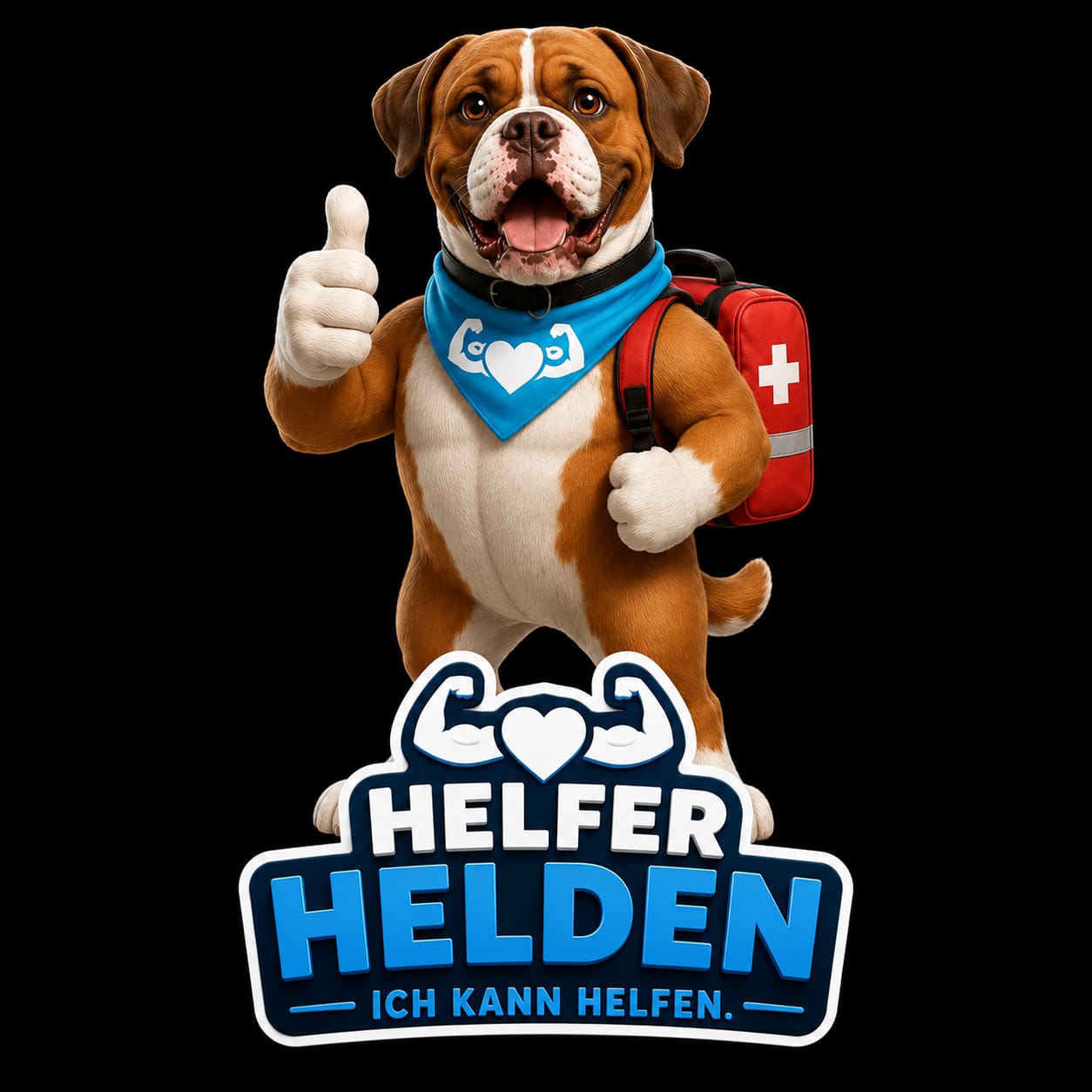 Kurslogo Helferhelden mit dem Maskottchen und Erste-Hilfe-Tasche